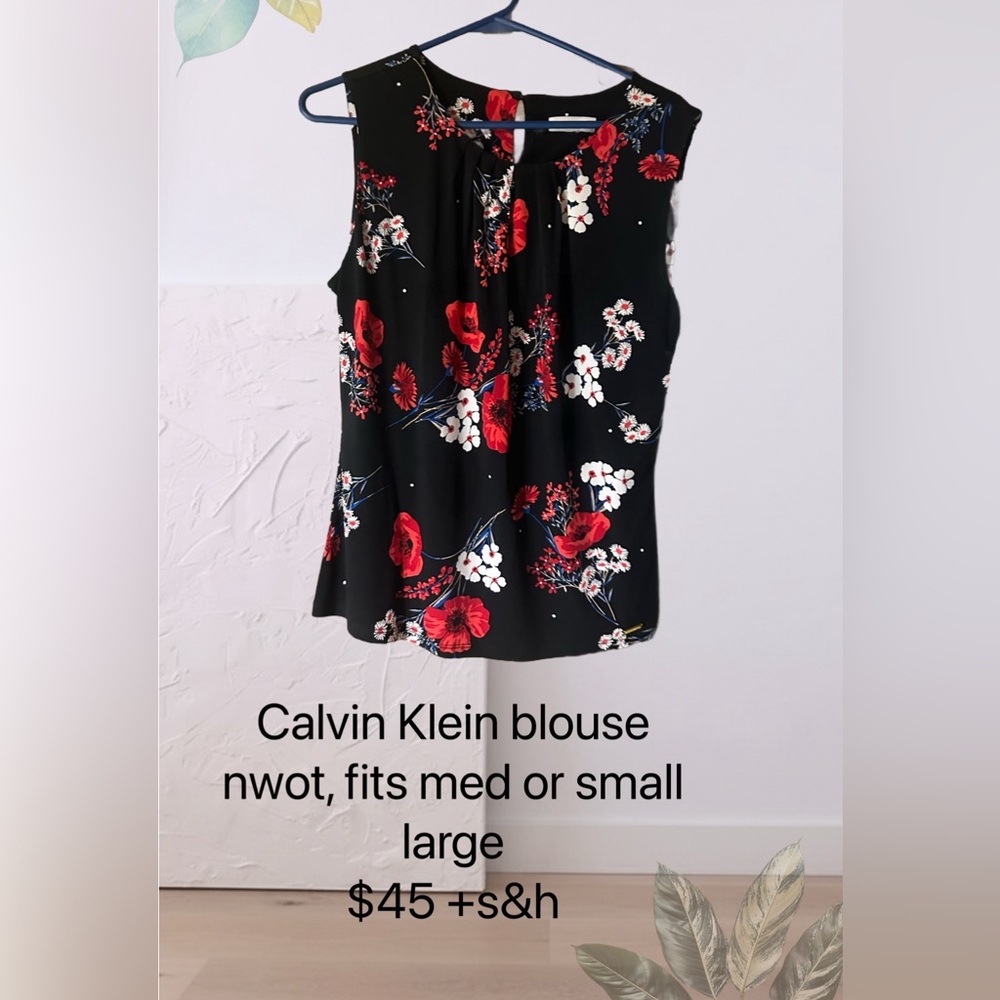 Calvin Klein Black and Red Floral Blouse